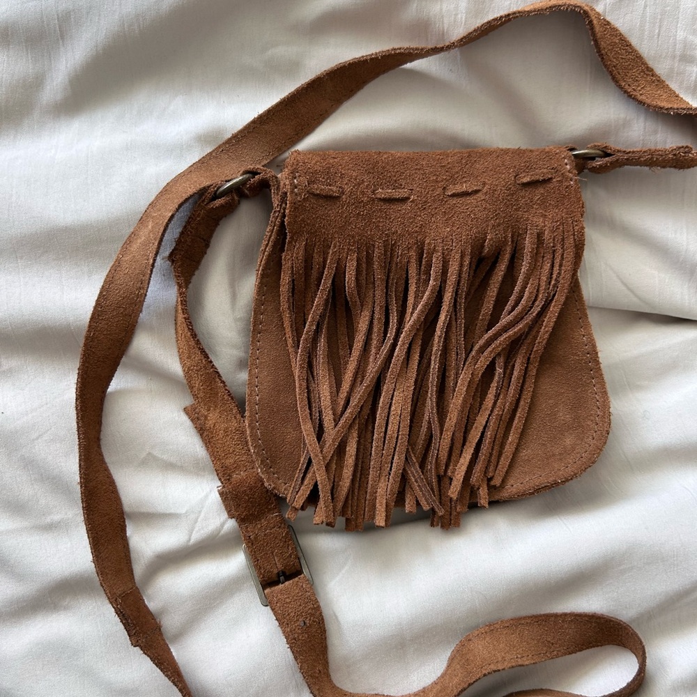 Minnetonka Mini Western Fringed Brown Suede
Leather Crossbody Bag 5.5" x 5.5"